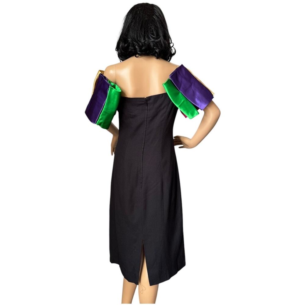 Vintage 80's black with off shoulder multi colors puff satin sleeves size s-m - Picture 8 of 16